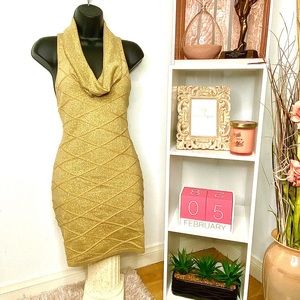Gold Mini Dress w/ Cowl Neckline